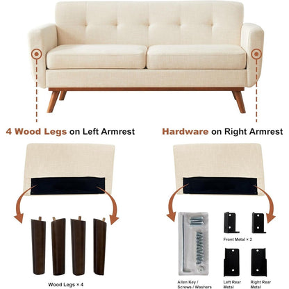 Canapé d'angle capitonné style Mid-Century 65,2 po pour salon et chambre, montage facile (beige)