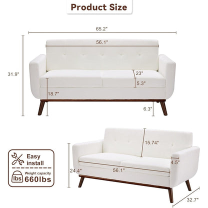 Canapé d'angle capitonné style Mid-Century 65,2 po pour salon et chambre, montage facile (beige)