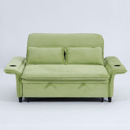 Canapé-lit multifonctionnel en tissu rayé rose de 65,74 pouces, accoudoirs et dossiers réglables