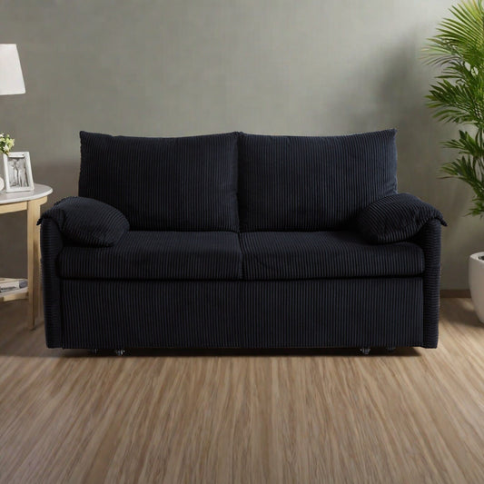 Canapé-lit 3 en 1 2 places en velours côtelé avec poche de rangement latérale et coussins en éponge haute densité