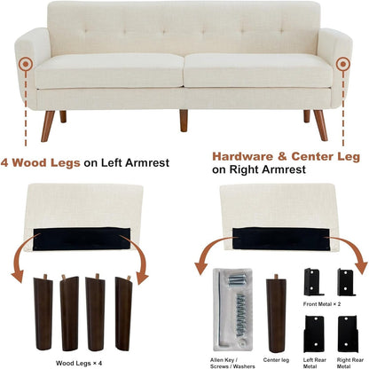 Canapé causeuse 65 pouces style milieu du siècle - Petit canapé capitonné et rembourré pour salon et chambre, montage facile, beige