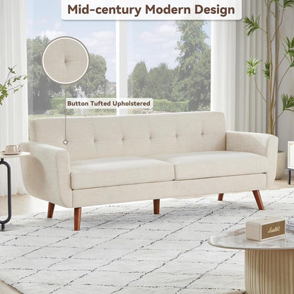 Canapé causeuse 65 pouces style milieu du siècle - Petit canapé capitonné et rembourré pour salon et chambre, montage facile, beige