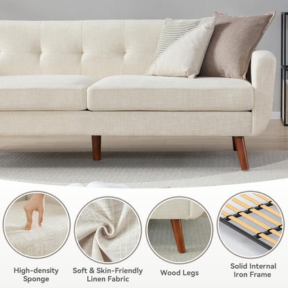 Canapé causeuse 65 pouces style milieu du siècle - Petit canapé capitonné et rembourré pour salon et chambre, montage facile, beige