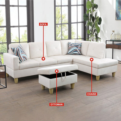 Ensemble de canapés de salon 3 pièces en flanelle blanche 66,5