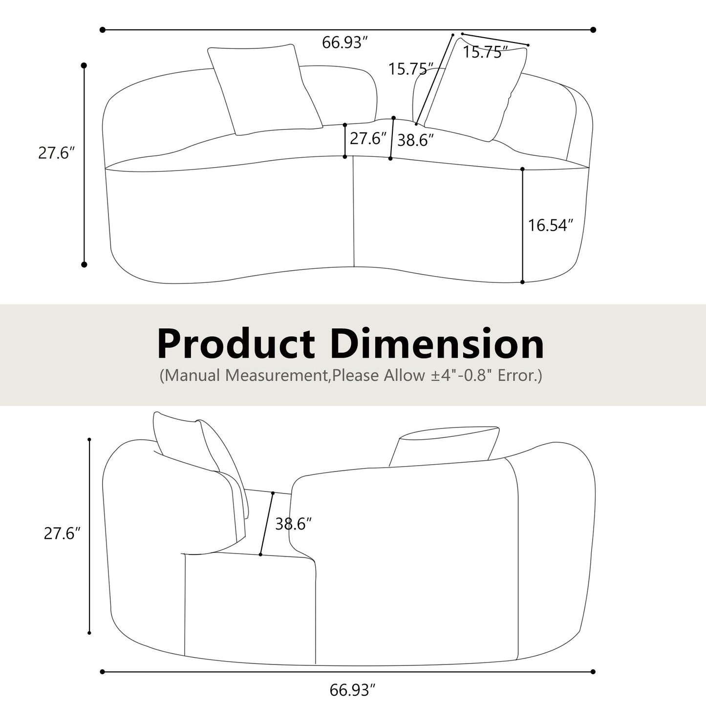 Canapé causeuse incurvé gris de 66,93 pouces, entièrement en éponge de compression, tissu velours Teddy, canapé compact sans assemblage