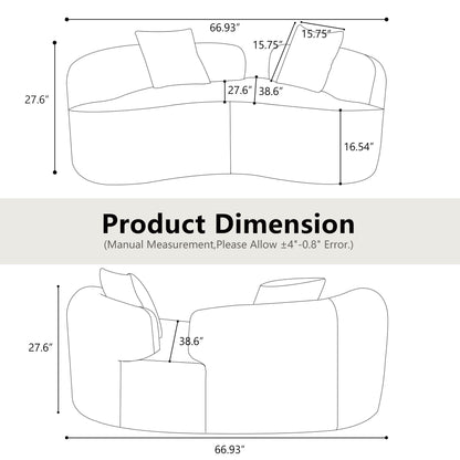 Canapé causeuse incurvé gris de 66,93 pouces, entièrement en éponge de compression, tissu velours Teddy, canapé compact sans assemblage