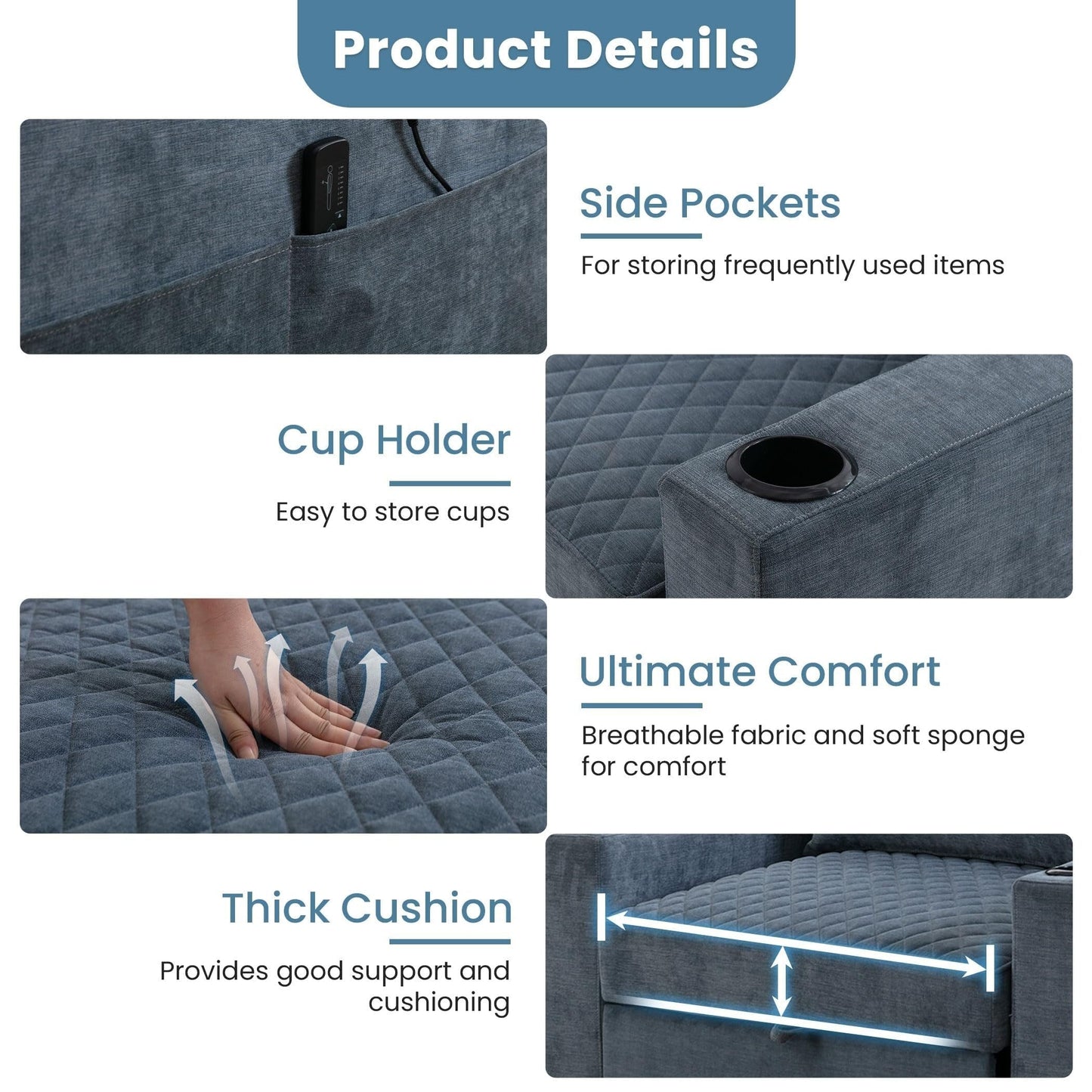 Canapé-lit 2 places en métal 66,93 $, avec coussin chauffant et massant, rangement dissimulé et porte-gobelets