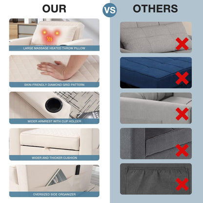 Canapé-lit 2 places en métal 66,93 $, avec coussin chauffant et massant, rangement dissimulé et porte-gobelets