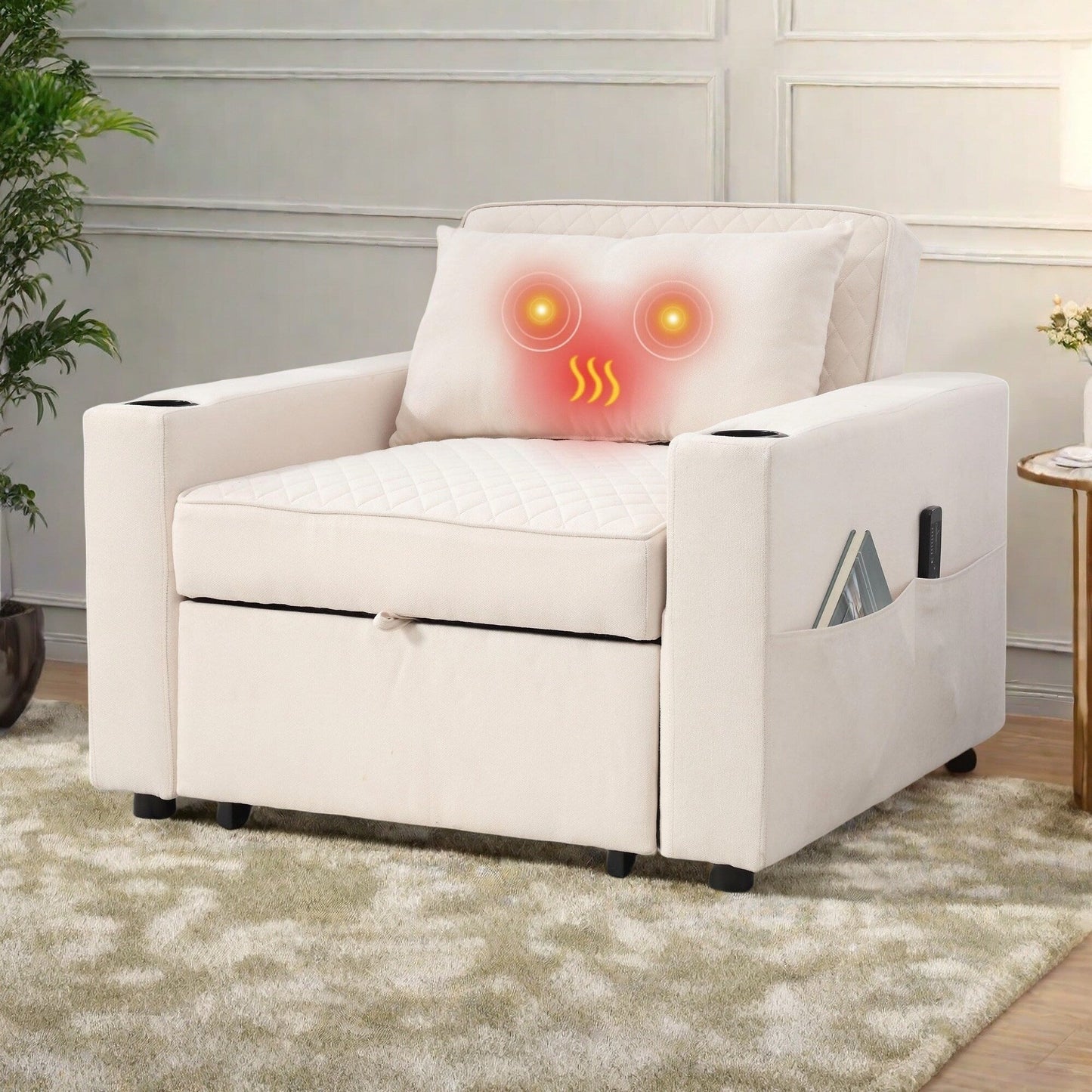 Canapé-lit 2 places en métal 66,93 $, avec coussin chauffant et massant, rangement dissimulé et porte-gobelets