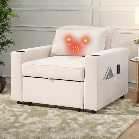 Canapé-lit 2 places en métal 66,93 $, avec coussin chauffant et massant, rangement dissimulé et porte-gobelets