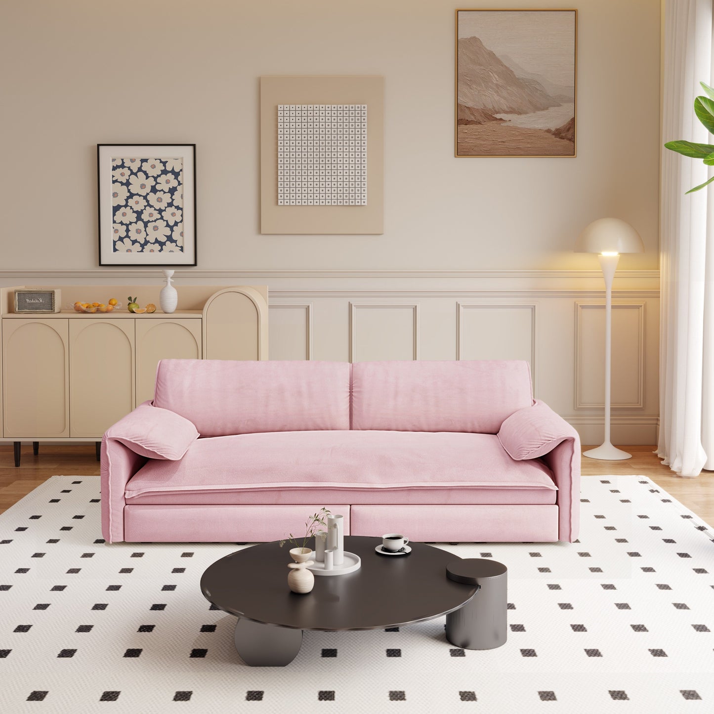 Canapé-lit gigogne Queen 66 pouces, canapé-lit convertible 3 en 1 avec rangement latéral, causeuse-lit multifonction en velours