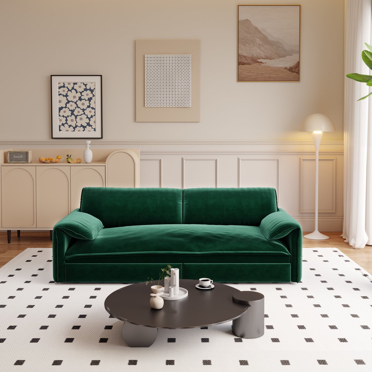 Canapé-lit gigogne Queen 66 pouces, canapé-lit convertible 3 en 1 avec rangement latéral, causeuse-lit multifonction en velours