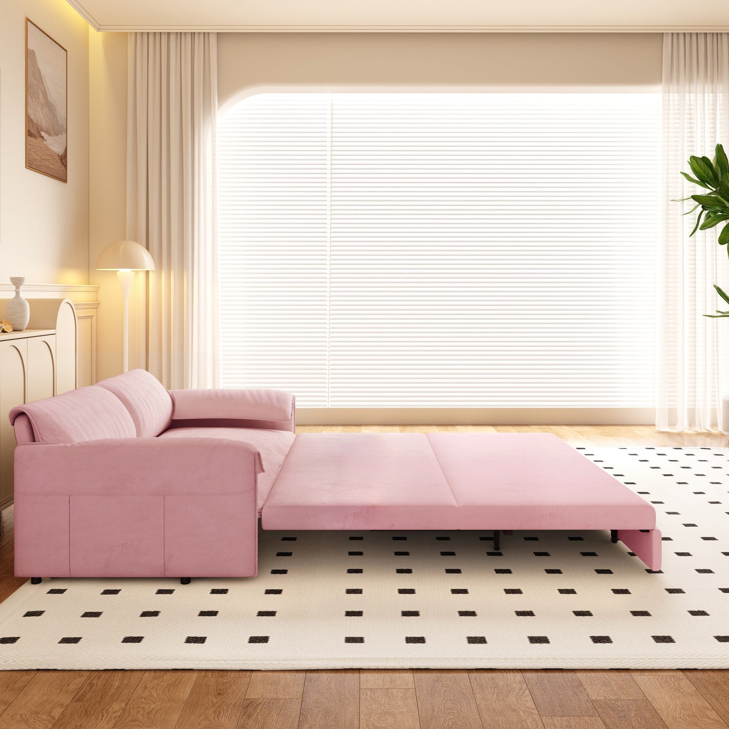 Canapé-lit gigogne Queen 66 pouces, canapé-lit convertible 3 en 1 avec rangement latéral, causeuse-lit multifonction en velours