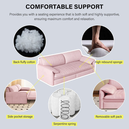 Canapé-lit gigogne Queen 66 pouces, canapé-lit convertible 3 en 1 avec rangement latéral, causeuse-lit multifonction en velours