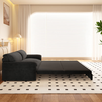 Canapé-lit gigogne Queen 66 pouces, canapé-lit convertible 3 en 1 avec rangement latéral, causeuse-lit multifonction en velours