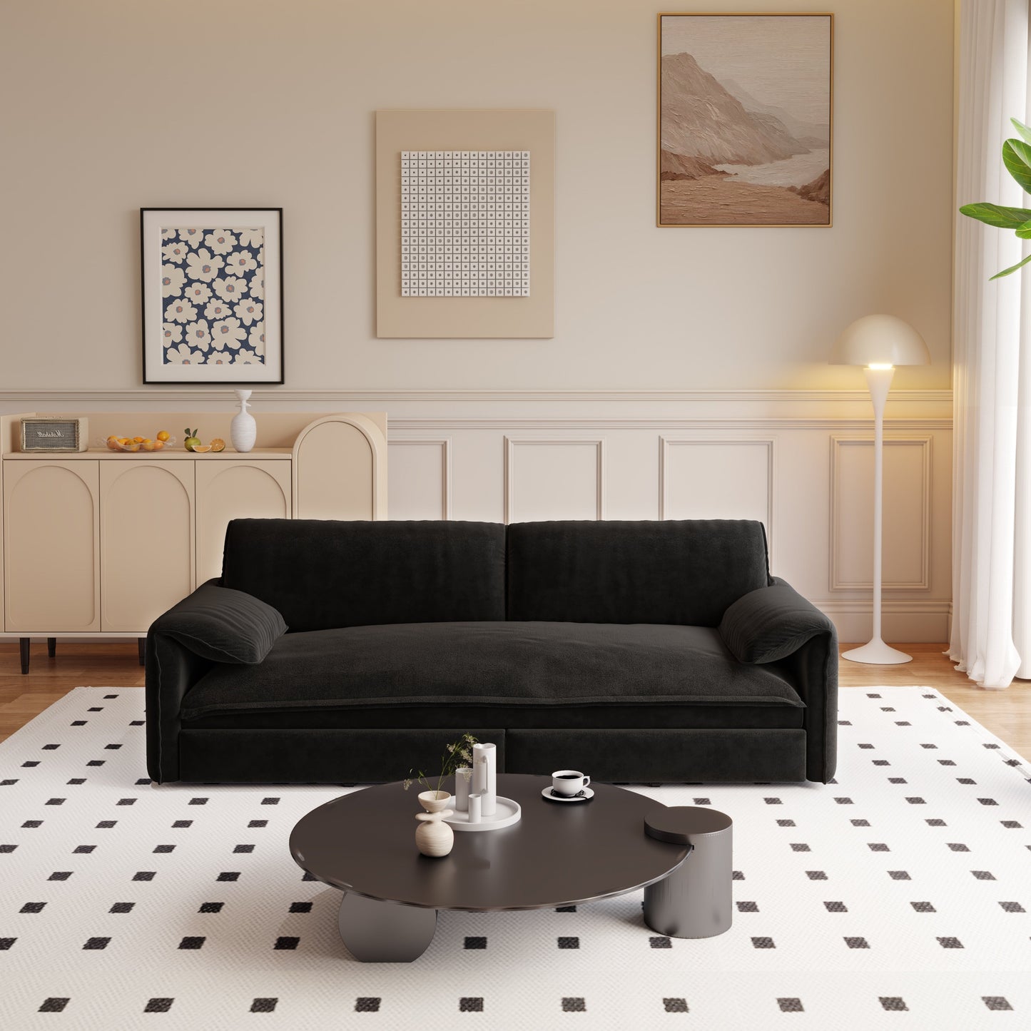 Canapé-lit gigogne Queen 66 pouces, canapé-lit convertible 3 en 1 avec rangement latéral, causeuse-lit multifonction en velours