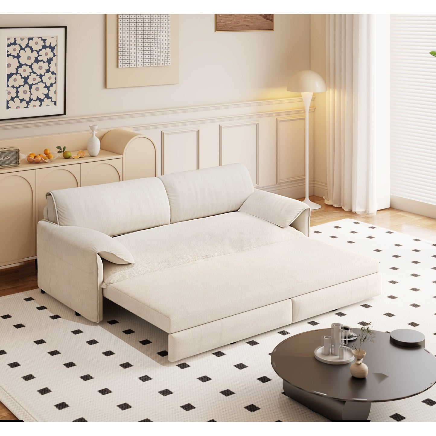 Canapé-lit gigogne Queen 66 pouces, canapé-lit convertible 3 en 1 avec rangement latéral, causeuse-lit multifonction en velours