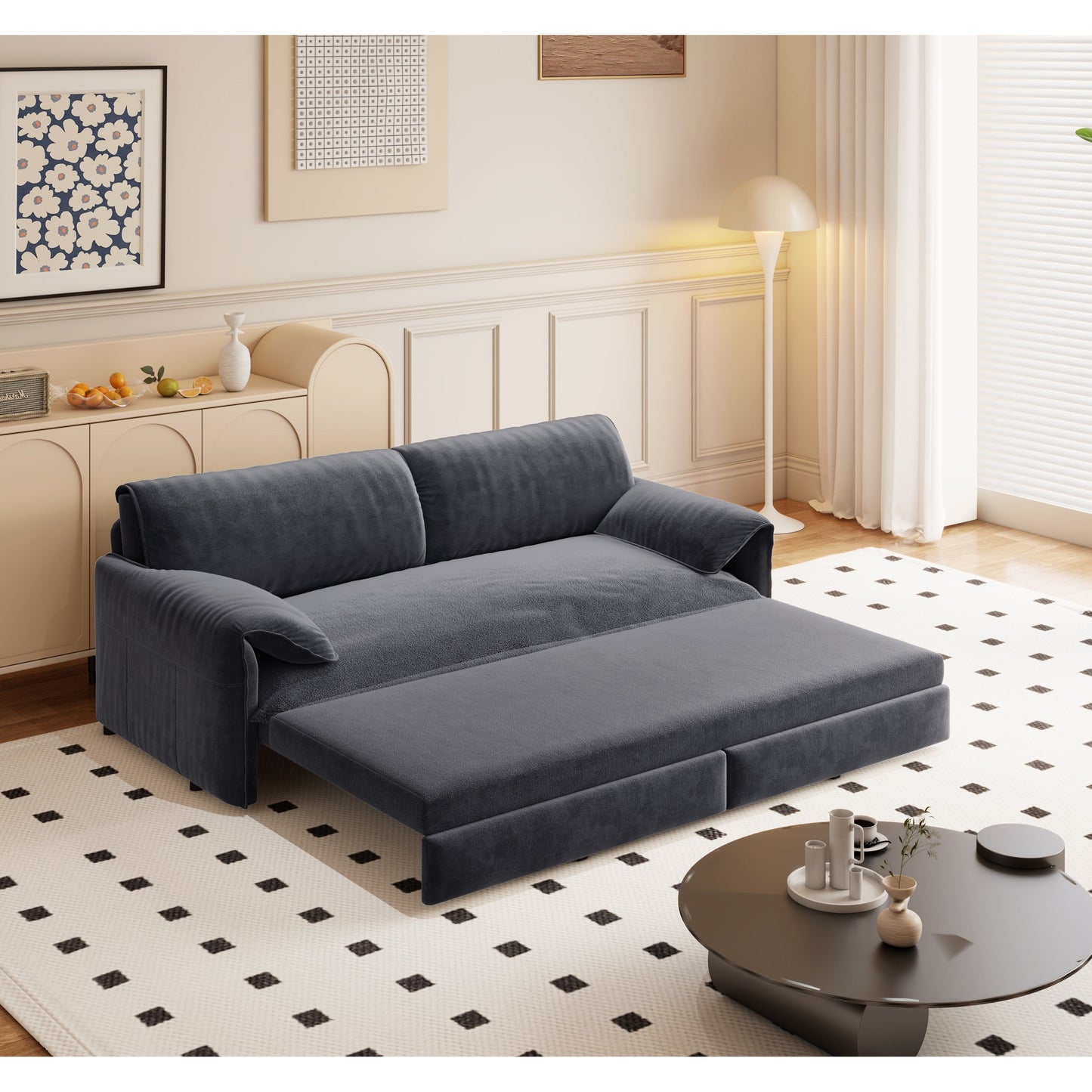 Canapé-lit gigogne Queen 66 pouces, canapé-lit convertible 3 en 1 avec rangement latéral, causeuse-lit multifonction en velours