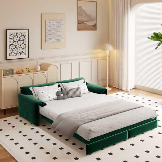 Canapé-lit gigogne Queen 66 pouces, canapé-lit convertible 3 en 1 avec rangement latéral, causeuse-lit multifonction en velours