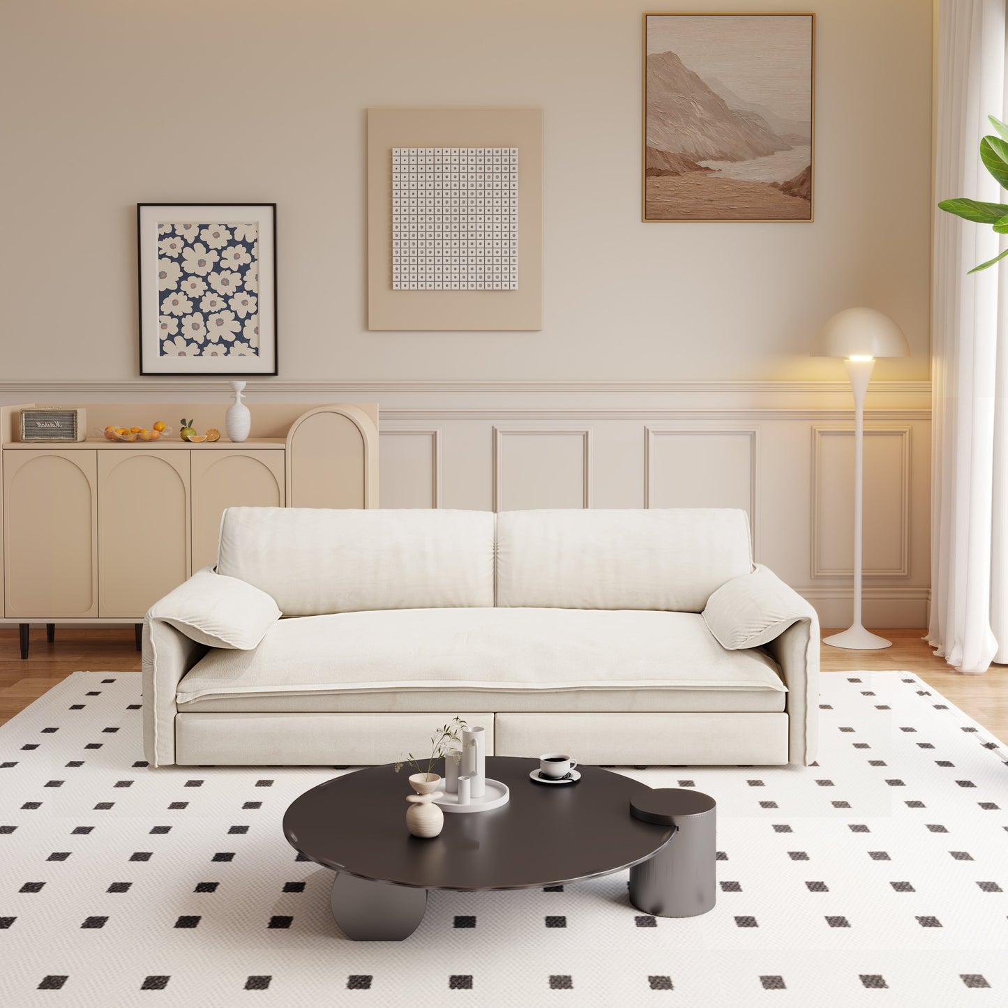 Canapé-lit gigogne Queen 66 pouces, canapé-lit convertible 3 en 1 avec rangement latéral, causeuse-lit multifonction en velours