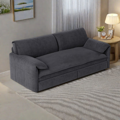 Canapé-lit 2 places en velours avec rangement latéral pour salon et appartement