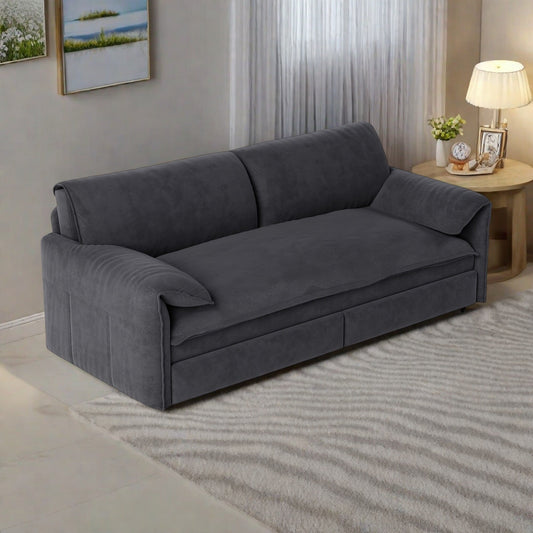 Canapé-lit 2 places en velours avec rangement latéral pour salon et appartement