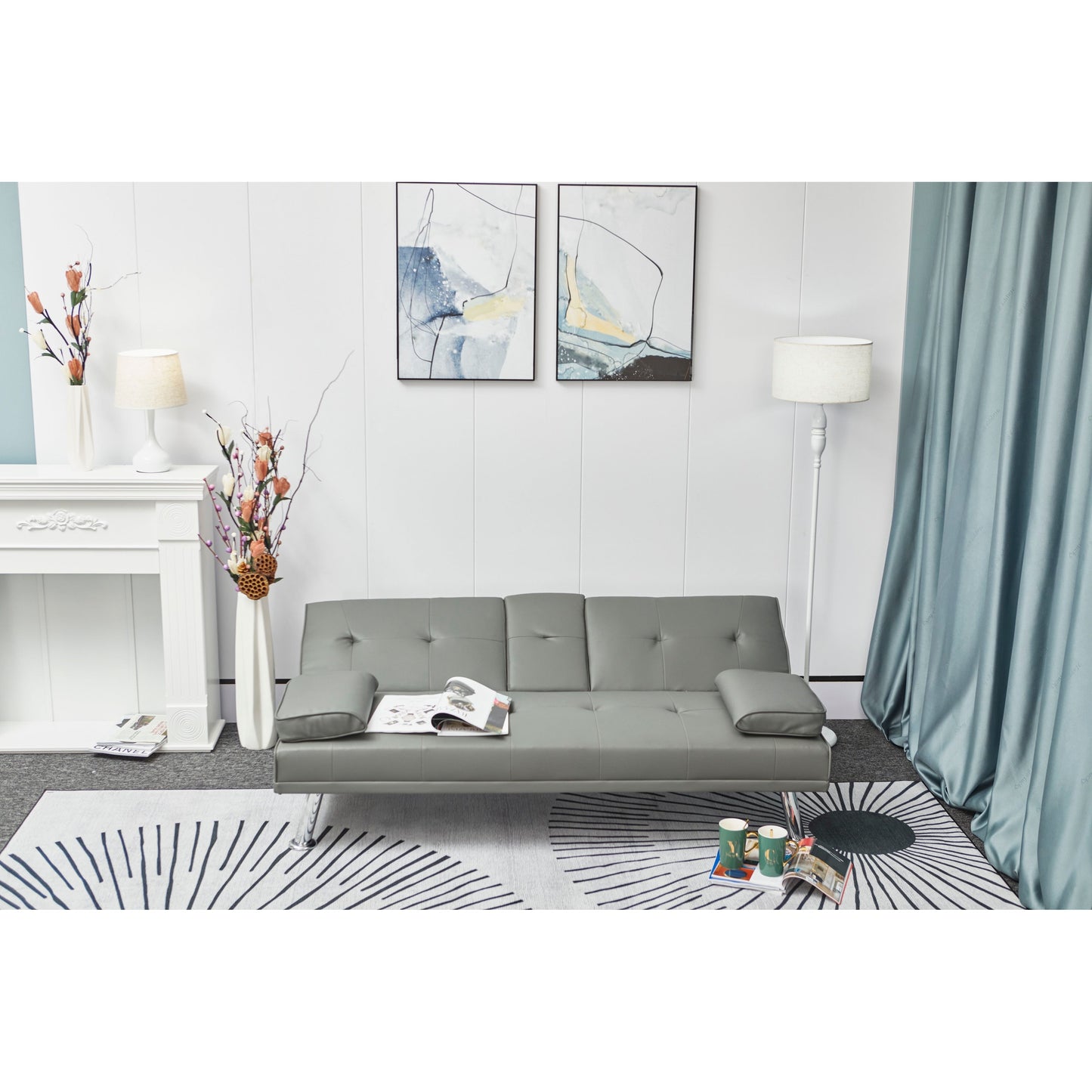 Canapé-lit gigogne multifonction en cuir blanc avec table basse - 31,00 x 67,00 x 33,00