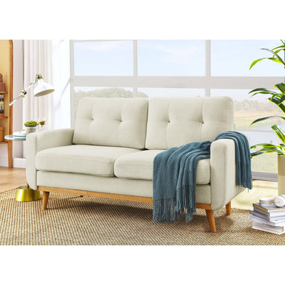 Causeuse capitonnée style milieu de siècle avec pieds en bois - 29,5 po x 67,7 po x 34,6 po