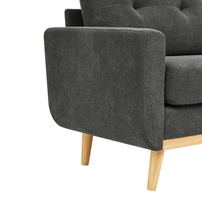 Causeuse capitonnée style milieu de siècle avec pieds en bois - 29,5 po x 67,7 po x 34,6 po