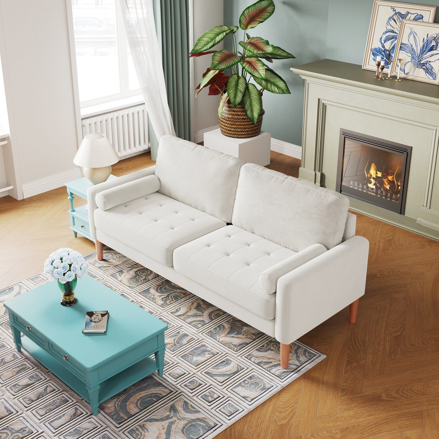 Canapé 3 places rembourré 67,7 avec coussins en mousse haute densité, structure en bois massif et assemblage sans outil