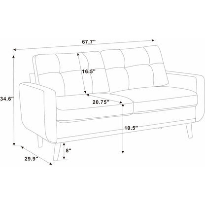 Canapé causeuse capitonné moderne du milieu du siècle de 67,7 po de large avec pieds en bois