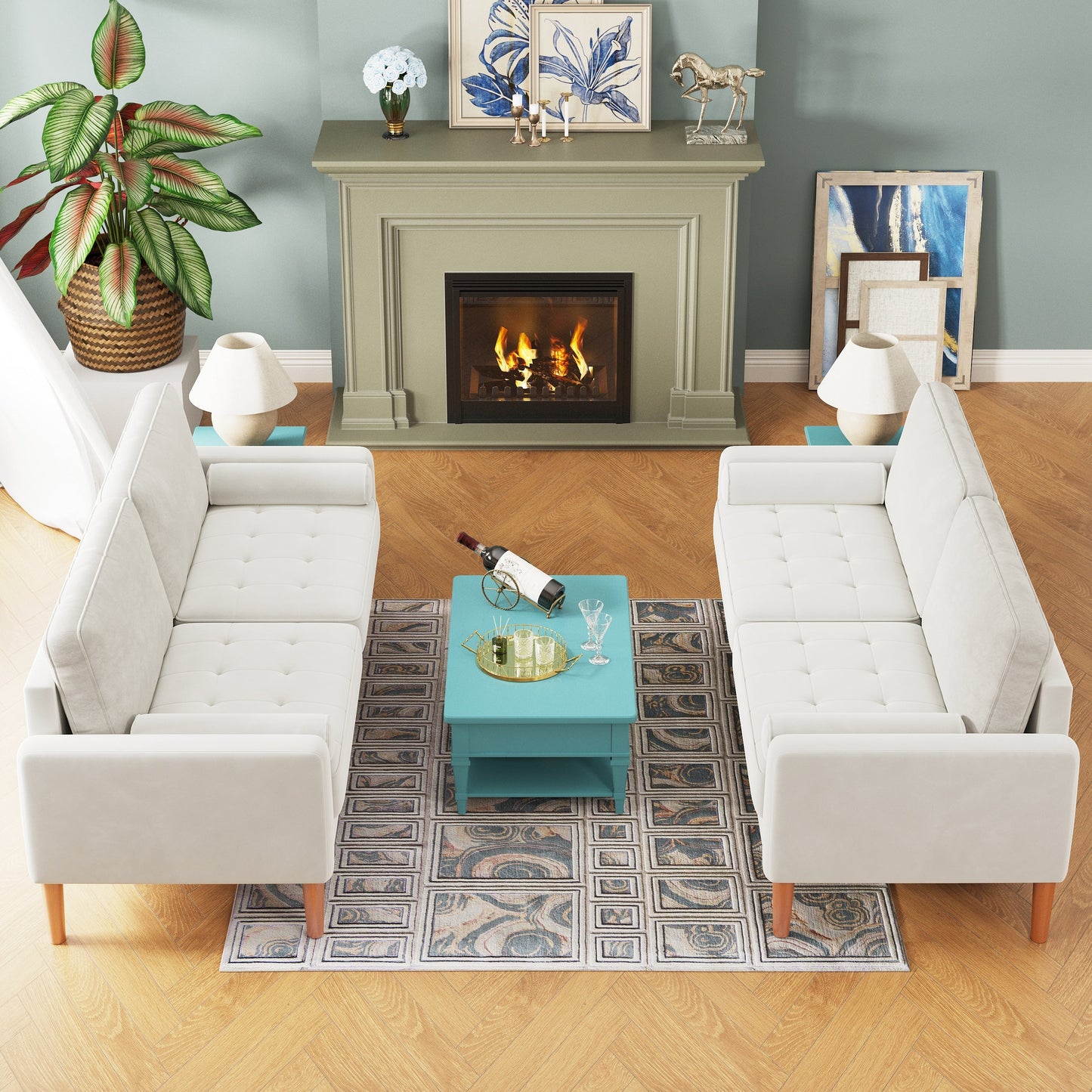 Canapé-causeuse rembourré de 67,7 po pour petits espaces avec pieds en bois massif, assemblage sans outil