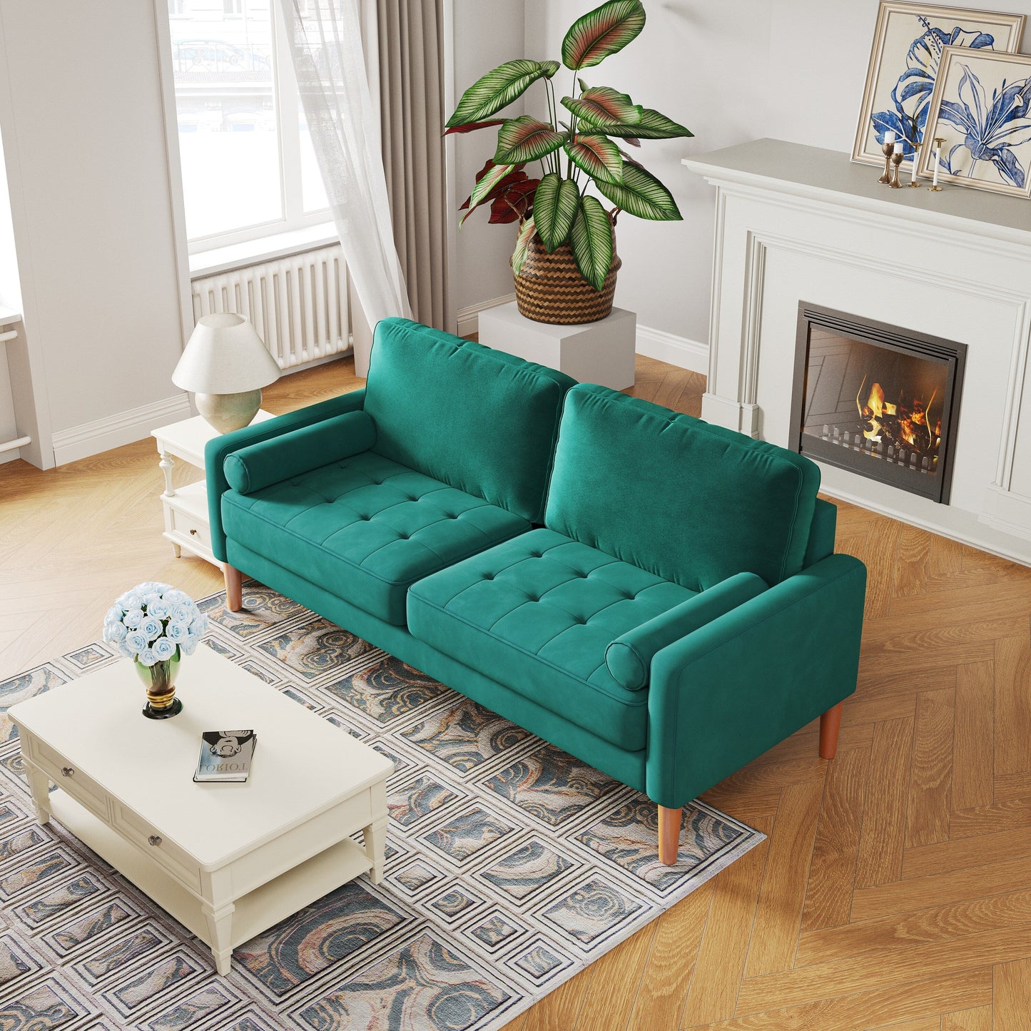 Canapé 3 places rembourré de 67,7 pouces, avec cadre en bois massif, coussins en mousse haute densité, assemblage sans outil