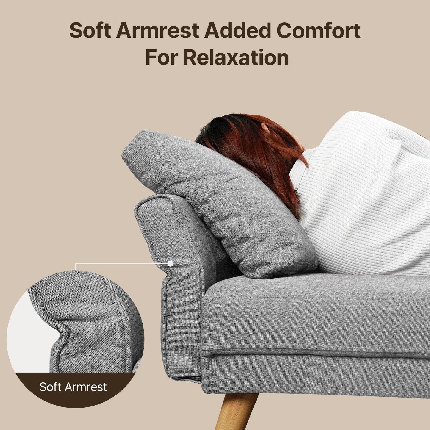 Canapé 3 places de 67 pouces avec accoudoirs moelleux et 3 coussins confortables pour le salon