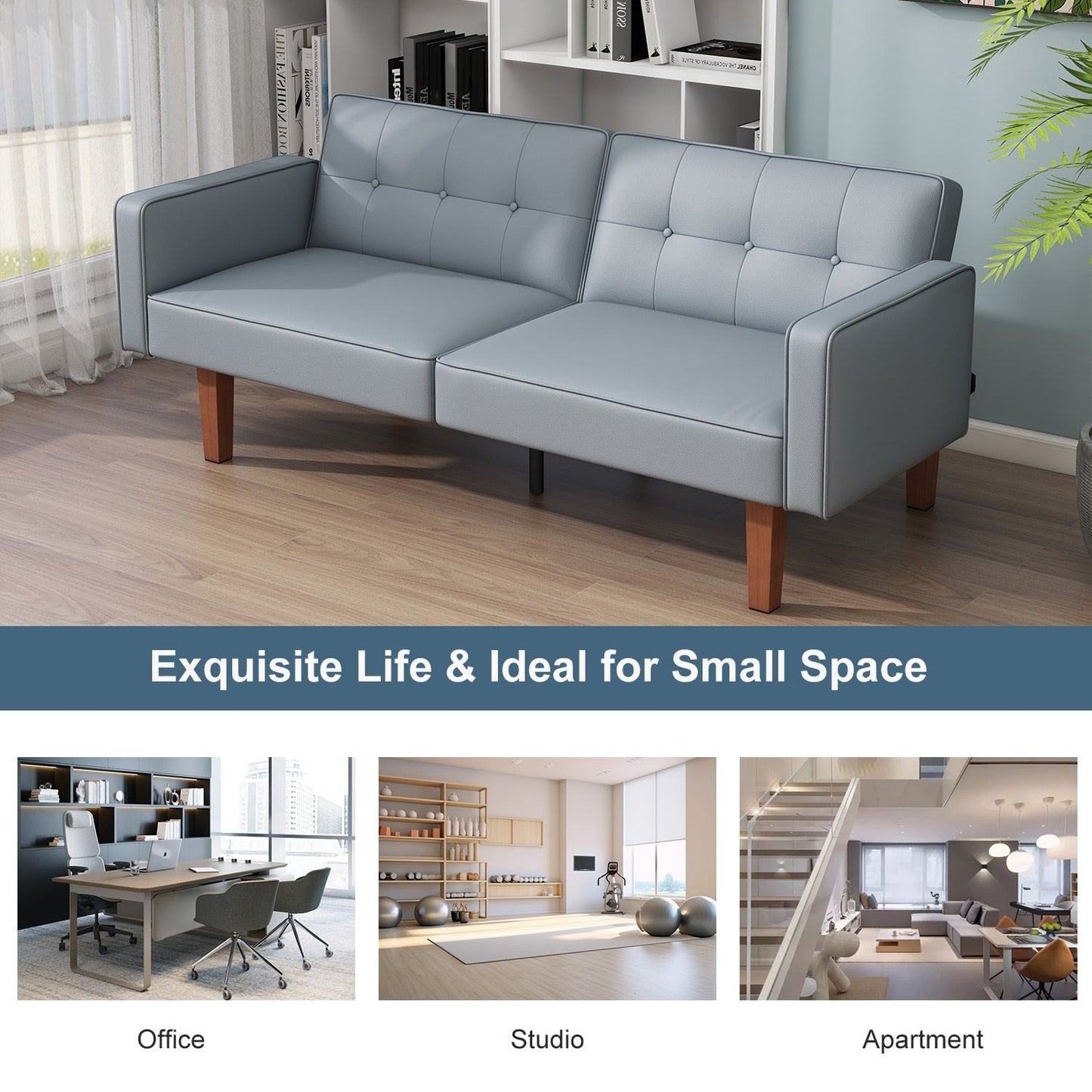 Canapé-lit convertible double de 68 po avec dossier capitonné réglable, 5 couleurs en option – 22,44 po P x 68,11 po L x 28,74 po H