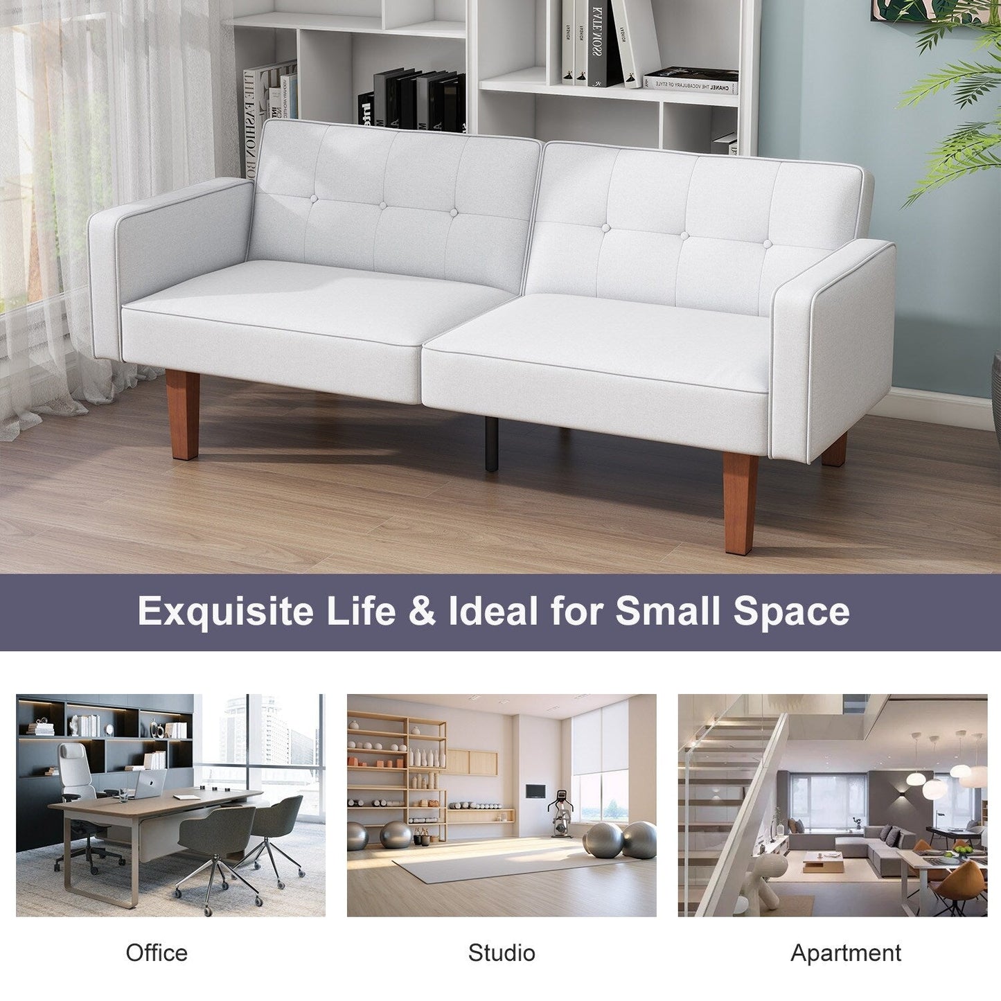 Canapé-lit convertible double de 68 po avec dossier capitonné réglable, 5 couleurs en option – 22,44 po P x 68,11 po L x 28,74 po H