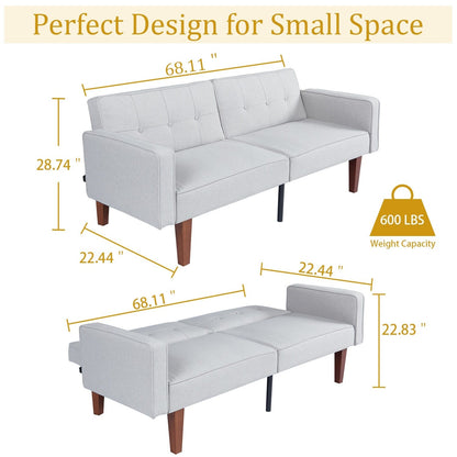 Canapé-lit convertible double de 68 po avec dossier capitonné réglable, 5 couleurs en option – 22,44 po P x 68,11 po L x 28,74 po H