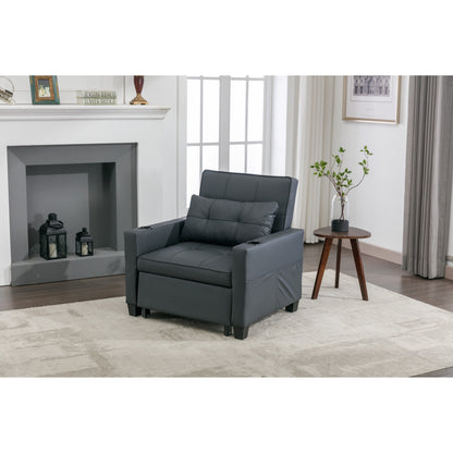 Canapé convertible 3 en 1 en similicuir 68.12 avec ports USB et tissu résistant à l'usure pour le salon