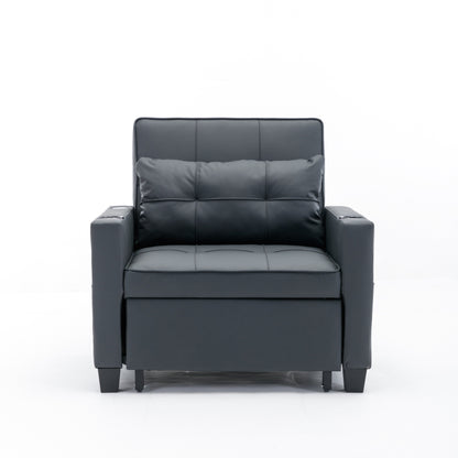 Canapé convertible 3 en 1 en similicuir 68.12 avec ports USB et tissu résistant à l'usure pour le salon