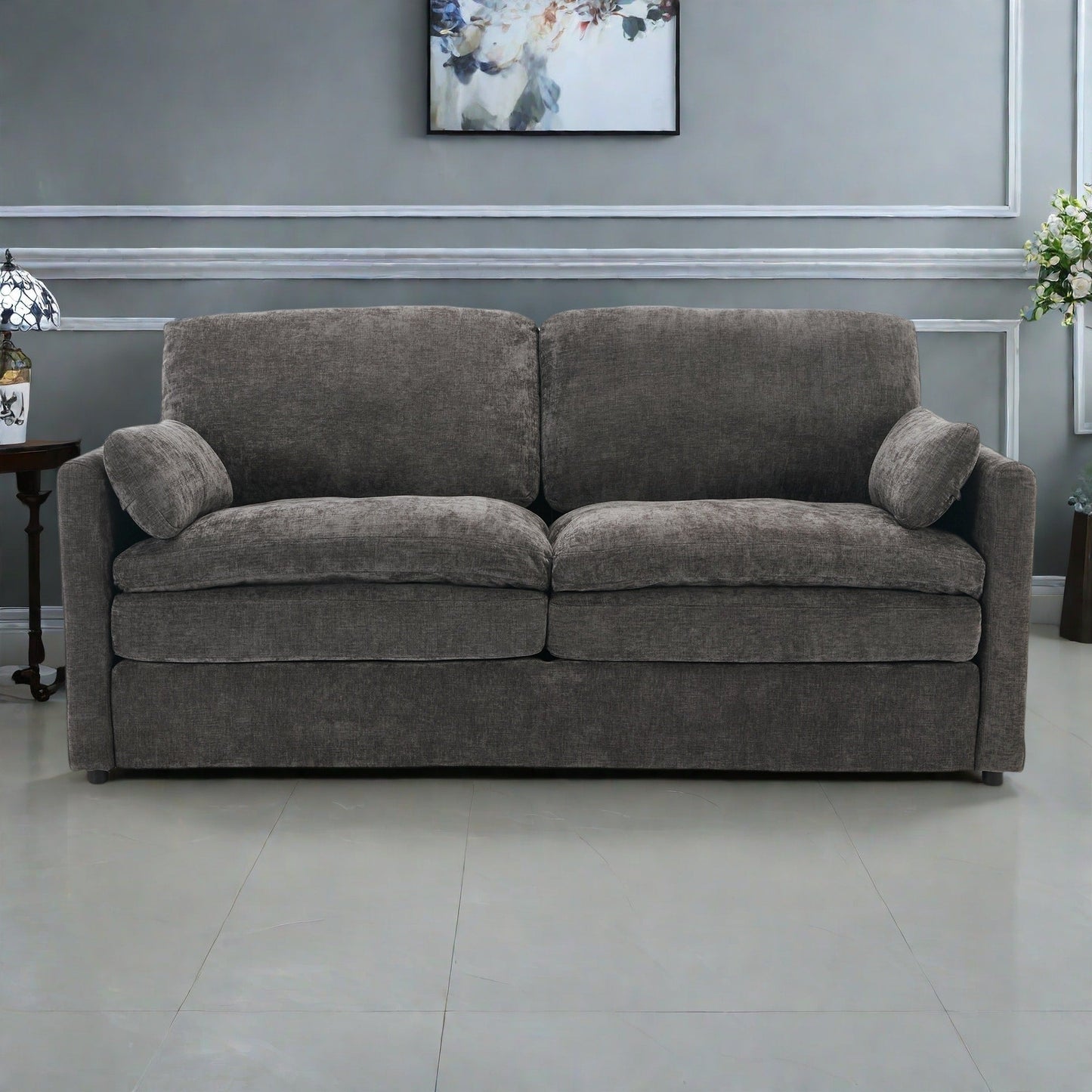 Canapé 2 places en chenille 68.1 avec coussins double épaisseur pour salon