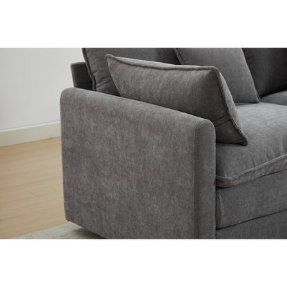 Canapé modulaire sectionnel en chenille de 68 po avec design en L, pouf amovible et configuration 2 places