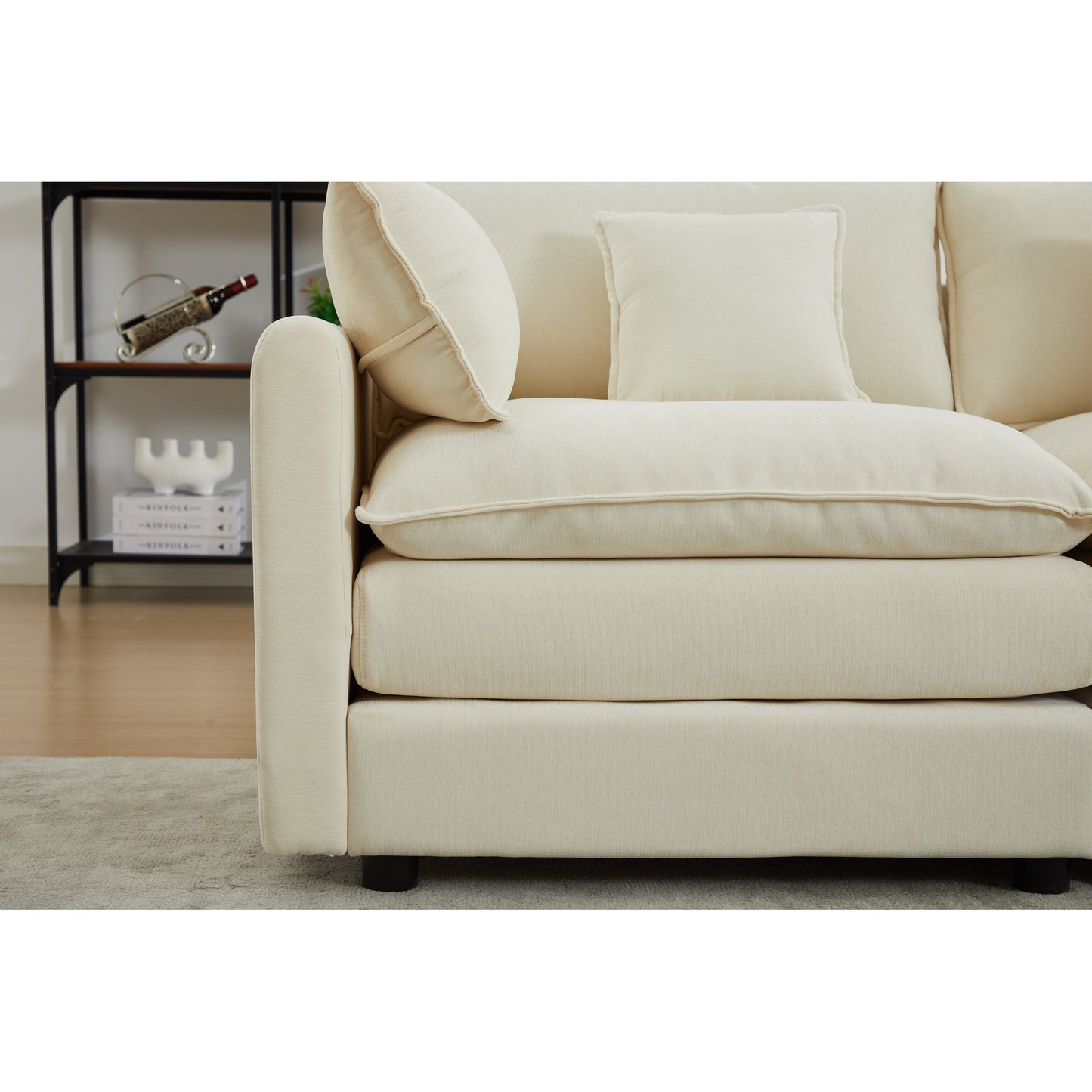 Canapé modulaire sectionnel en chenille de 68 po avec design en L, pouf amovible et configuration 2 places