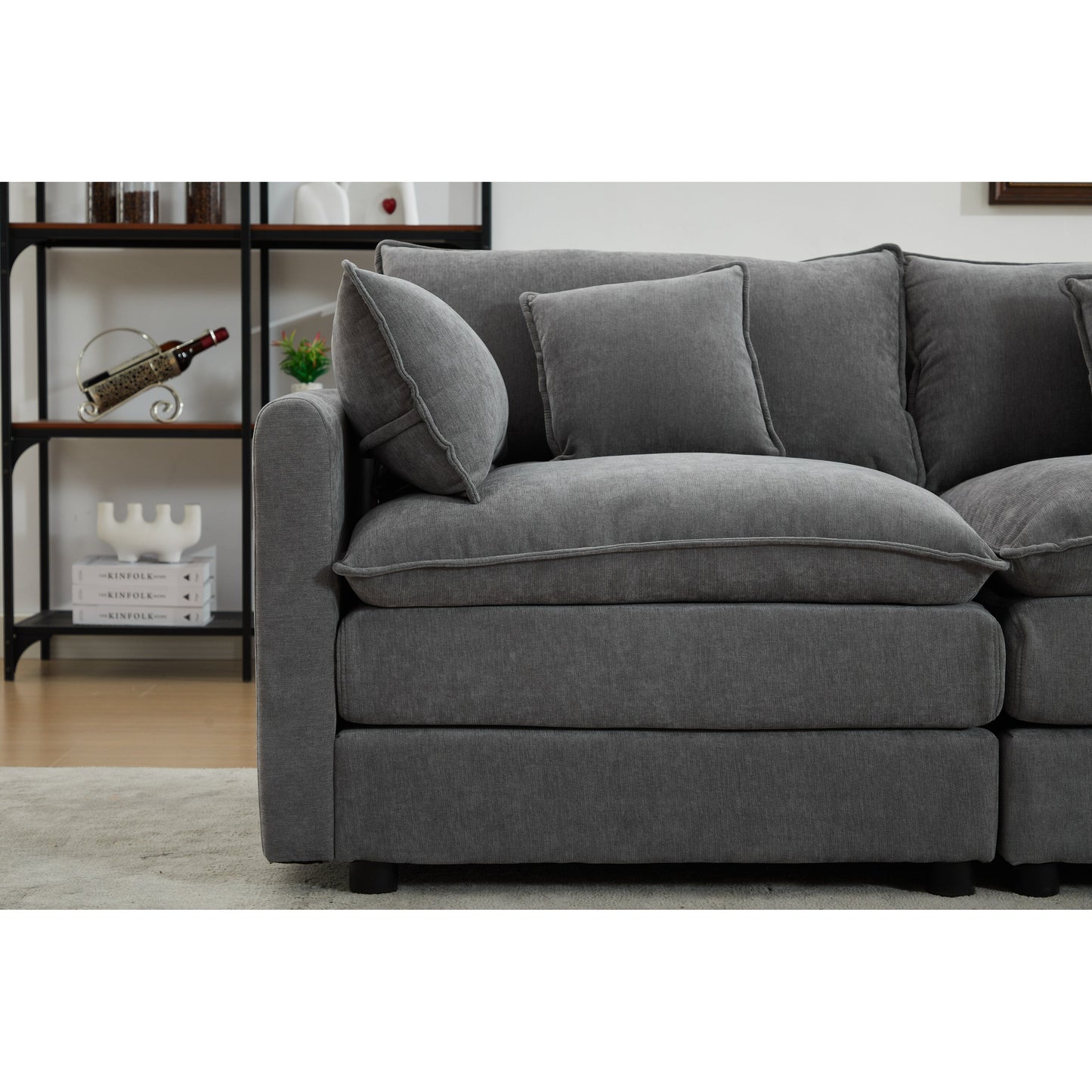 Canapé modulaire sectionnel en chenille de 68 po avec design en L, pouf amovible et configuration 2 places