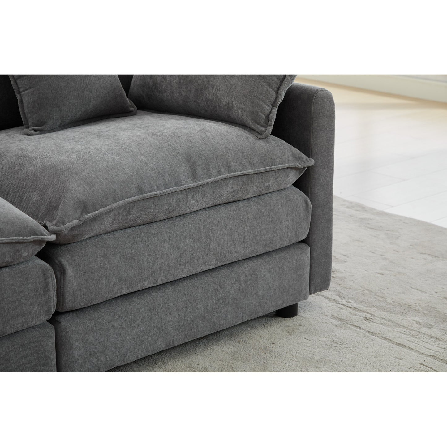 Canapé modulaire sectionnel en chenille de 68 po avec design en L, pouf amovible et configuration 2 places