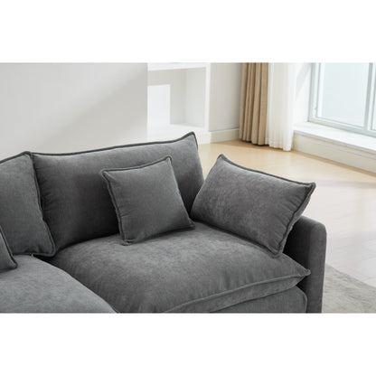 Canapé modulaire sectionnel en chenille de 68 po avec design en L, pouf amovible et configuration 2 places