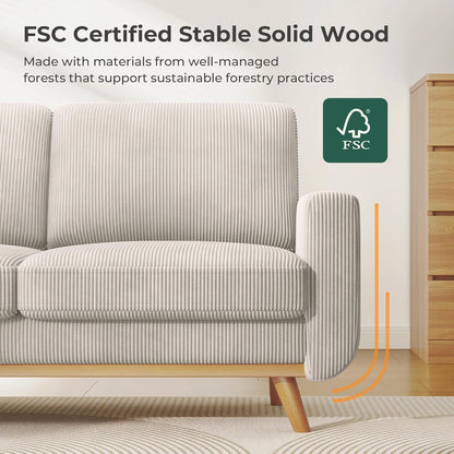 Canapé causeuse en velours côtelé vert 68 pouces - Coussin à ressorts confortable et structure en bois massif, assise profonde et moderne pour salon et bureau