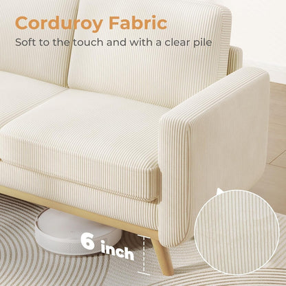 Canapé causeuse en velours côtelé vert 68 pouces - Coussin à ressorts confortable et structure en bois massif, assise profonde et moderne pour salon et bureau