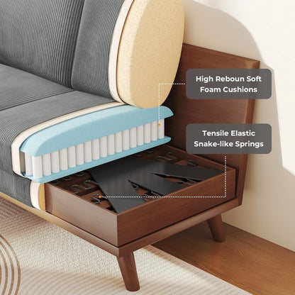 Canapé causeuse en velours côtelé vert 68 pouces - Coussin à ressorts confortable et structure en bois massif, assise profonde et moderne pour salon et bureau