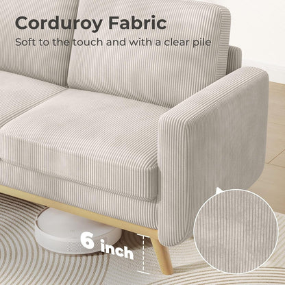 Canapé causeuse en velours côtelé vert 68 pouces - Coussin à ressorts confortable et structure en bois massif, assise profonde et moderne pour salon et bureau