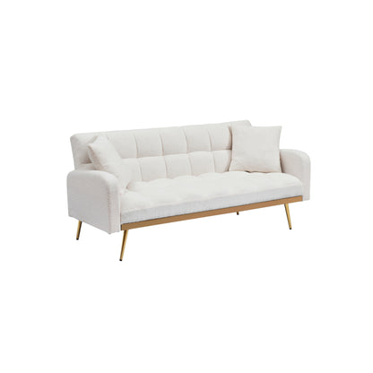 Canapé-lit beige 69 pouces avec canapé Teddy réglable pour petits espaces, salon et chambre